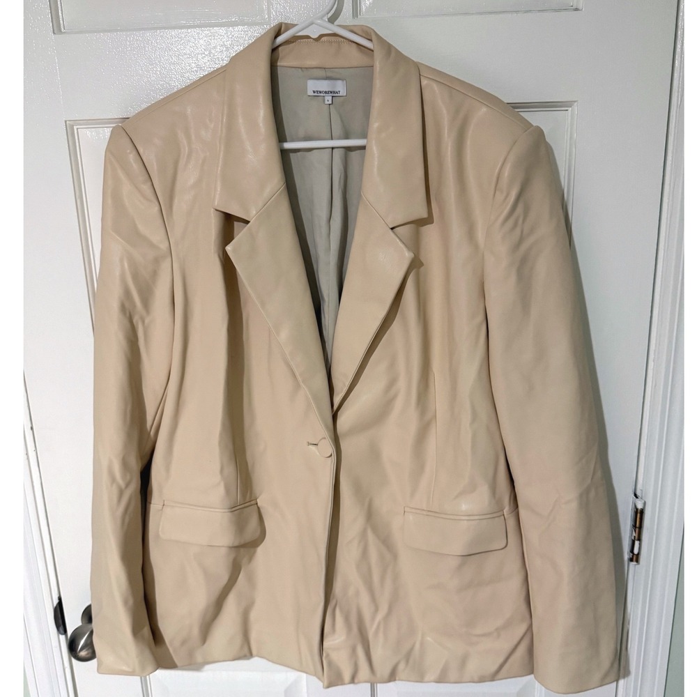 WeWoreWhat Womens‎ Cream Faux Vegan Leather Blazer Jacket Size Large Beige L